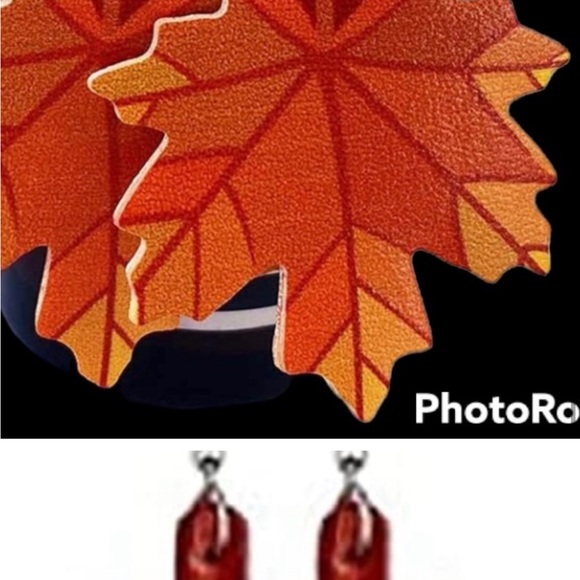 Faux Leather Colorful Autumn Leaf Earrings - Picture 6 of 10